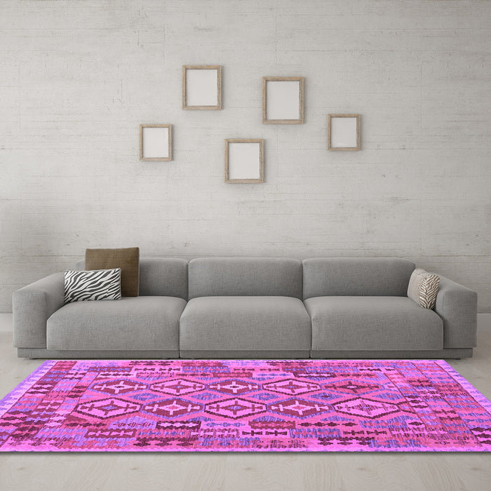 Machine Washable Southwestern Purple Country Area Rugs in a Living Room, wshcon1664pur