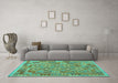 Machine Washable Southwestern Turquoise Country Area Rugs in a Living Room,, wshcon1664turq