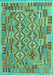 Machine Washable Southwestern Turquoise Country Area Rugs, wshcon1664turq