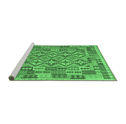 Sideview of Machine Washable Southwestern Emerald Green Country Area Rugs, wshcon1664emgrn