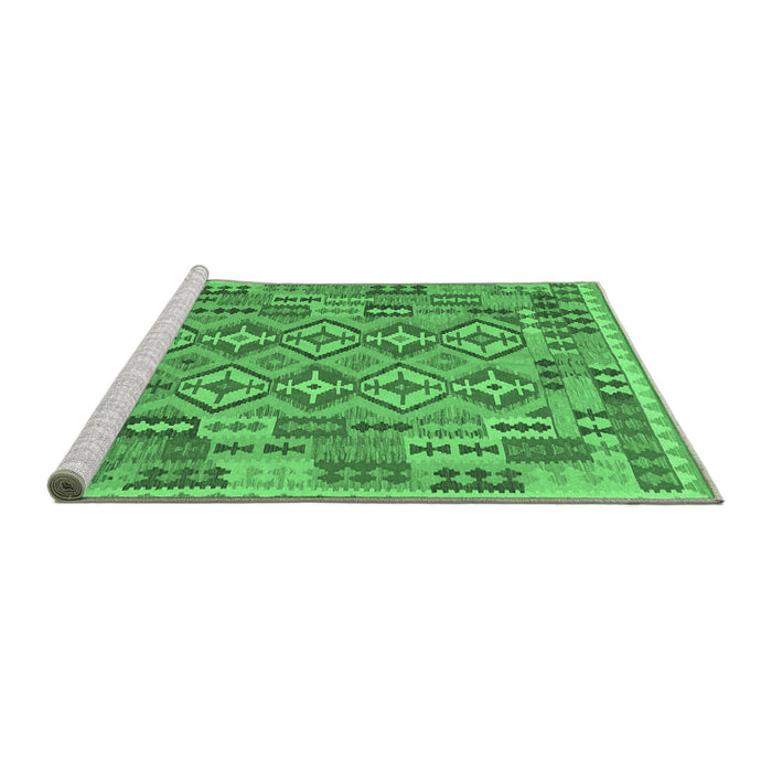Sideview of Machine Washable Southwestern Emerald Green Country Area Rugs, wshcon1664emgrn