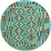 Round Machine Washable Southwestern Light Blue Country Rug, wshcon1664lblu