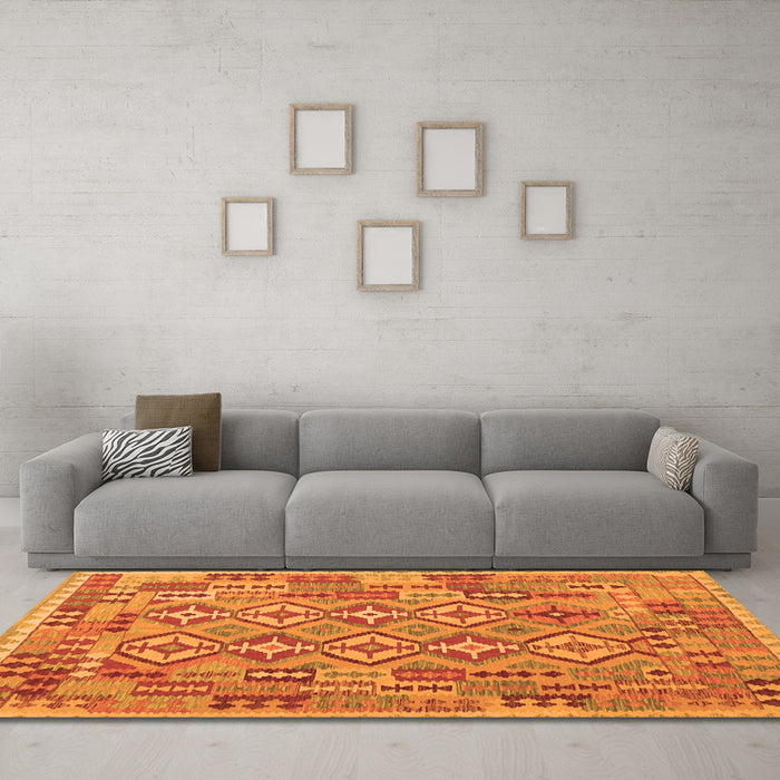 Machine Washable Southwestern Orange Country Area Rugs in a Living Room, wshcon1664org