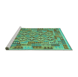 Sideview of Machine Washable Southwestern Turquoise Country Area Rugs, wshcon1664turq