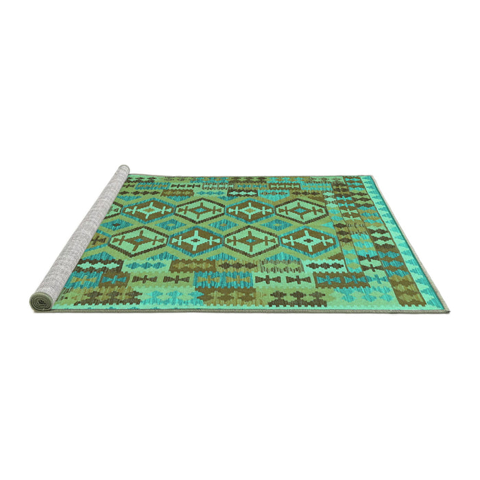 Sideview of Machine Washable Southwestern Turquoise Country Area Rugs, wshcon1664turq