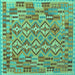 Square Machine Washable Southwestern Turquoise Country Area Rugs, wshcon1664turq