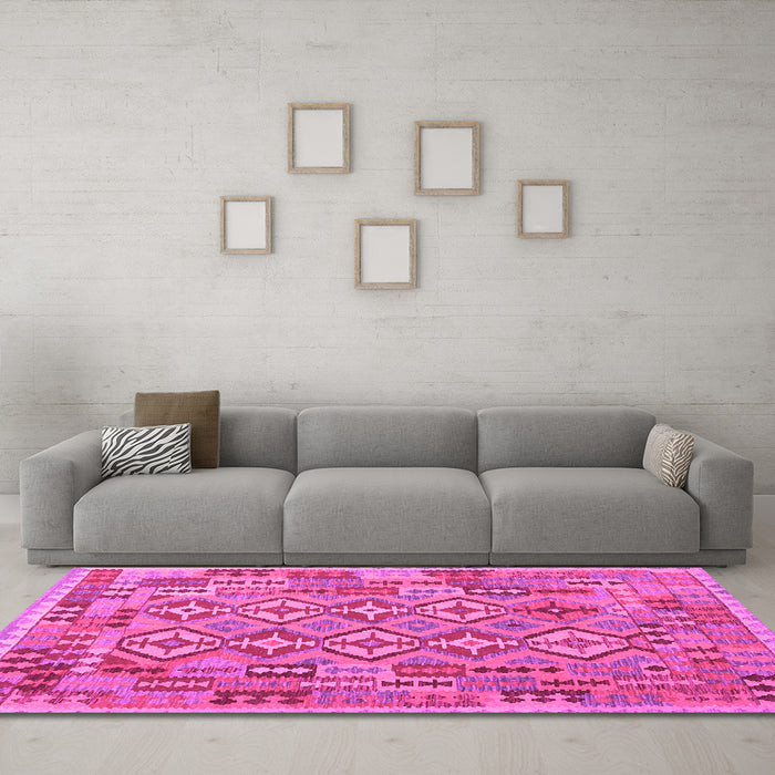 Machine Washable Southwestern Pink Country Rug in a Living Room, wshcon1664pnk