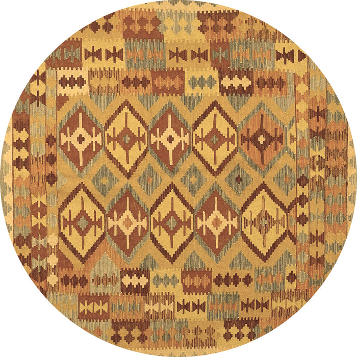 Round Machine Washable Southwestern Brown Country Rug, wshcon1664brn