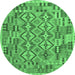 Round Machine Washable Southwestern Emerald Green Country Area Rugs, wshcon1664emgrn