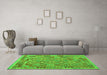 Machine Washable Southwestern Green Country Area Rugs in a Living Room,, wshcon1664grn