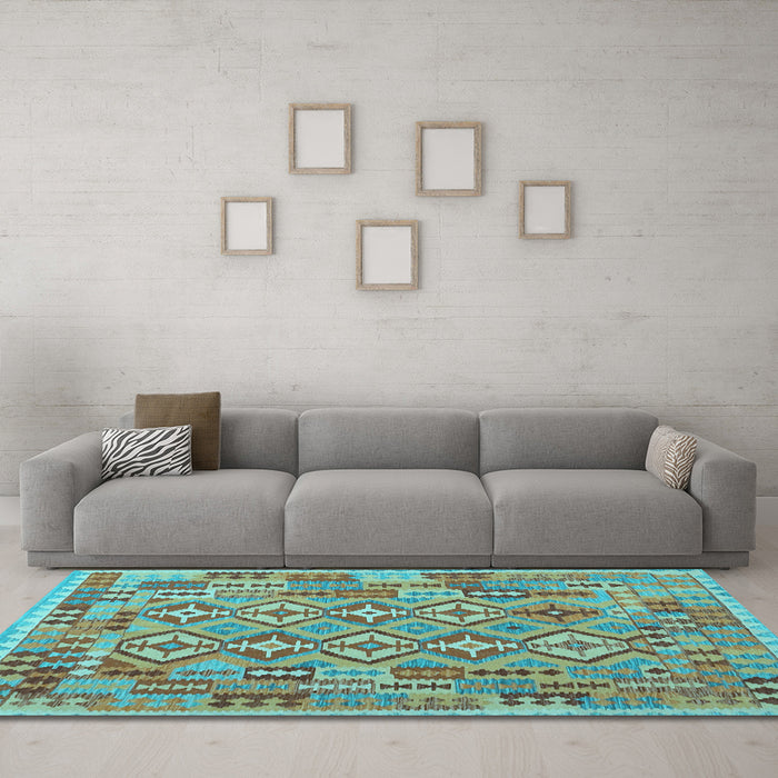 Machine Washable Southwestern Light Blue Country Rug in a Living Room, wshcon1664lblu