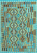 Machine Washable Southwestern Light Blue Country Rug, wshcon1664lblu