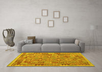 Machine Washable Southwestern Yellow Country Rug, wshcon1664yw