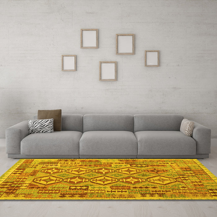 Machine Washable Southwestern Yellow Country Rug in a Living Room, wshcon1664yw
