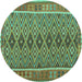 Round Machine Washable Oriental Turquoise Traditional Area Rugs, wshcon1665turq