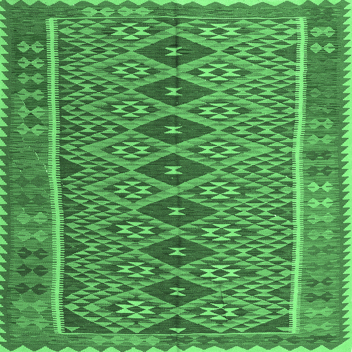 Square Machine Washable Oriental Emerald Green Traditional Area Rugs, wshcon1665emgrn
