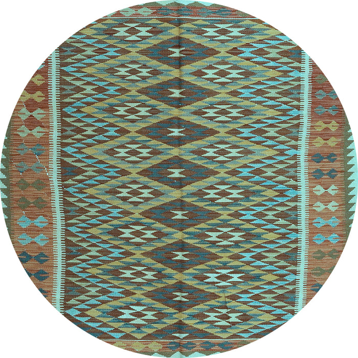 Round Machine Washable Oriental Light Blue Traditional Rug, wshcon1665lblu