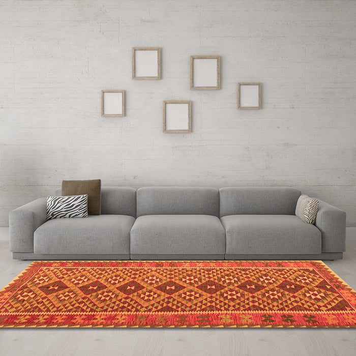 Machine Washable Oriental Orange Traditional Area Rugs in a Living Room, wshcon1665org