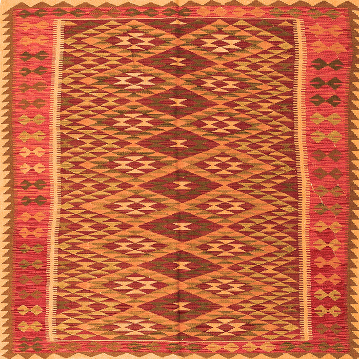 Round Machine Washable Oriental Orange Traditional Area Rugs, wshcon1665org