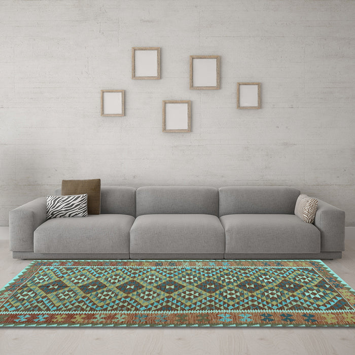 Machine Washable Oriental Light Blue Traditional Rug in a Living Room, wshcon1665lblu