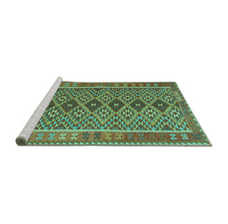 Sideview of Machine Washable Oriental Turquoise Traditional Area Rugs, wshcon1665turq