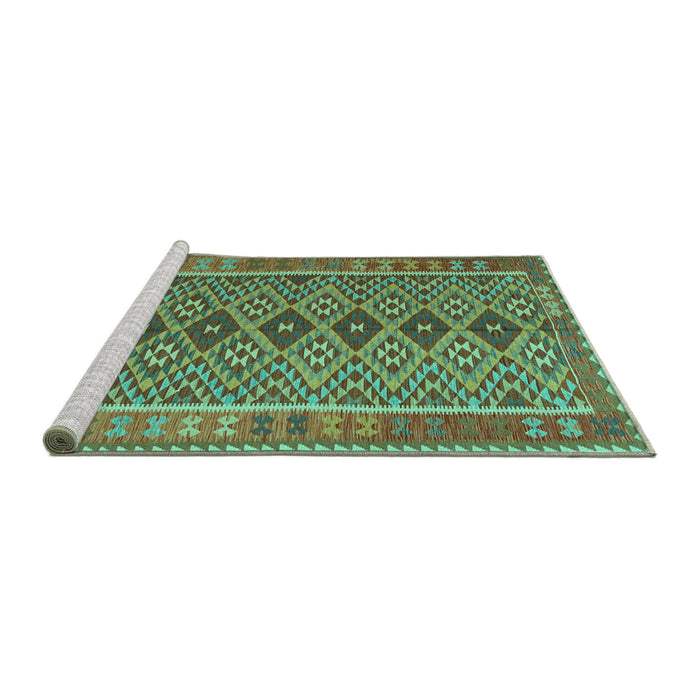 Sideview of Machine Washable Oriental Turquoise Traditional Area Rugs, wshcon1665turq
