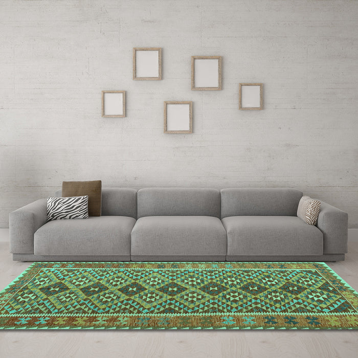 Machine Washable Oriental Turquoise Traditional Area Rugs in a Living Room,, wshcon1665turq