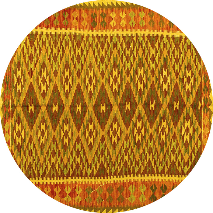 Round Oriental Yellow Traditional Rug, con1665yw