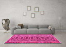 Machine Washable Oriental Pink Traditional Rug in a Living Room, wshcon1665pnk