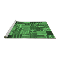 Sideview of Machine Washable Patchwork Emerald Green Transitional Area Rugs, wshcon1666emgrn