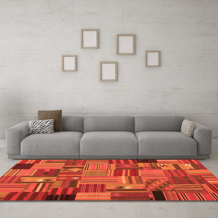 Machine Washable Patchwork Orange Transitional Area Rugs in a Living Room, wshcon1666org