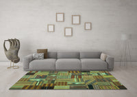 Machine Washable Patchwork Turquoise Transitional Rug, wshcon1666turq