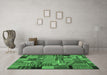 Machine Washable Patchwork Emerald Green Transitional Area Rugs in a Living Room,, wshcon1666emgrn