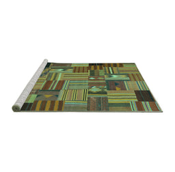 Sideview of Machine Washable Patchwork Turquoise Transitional Area Rugs, wshcon1666turq