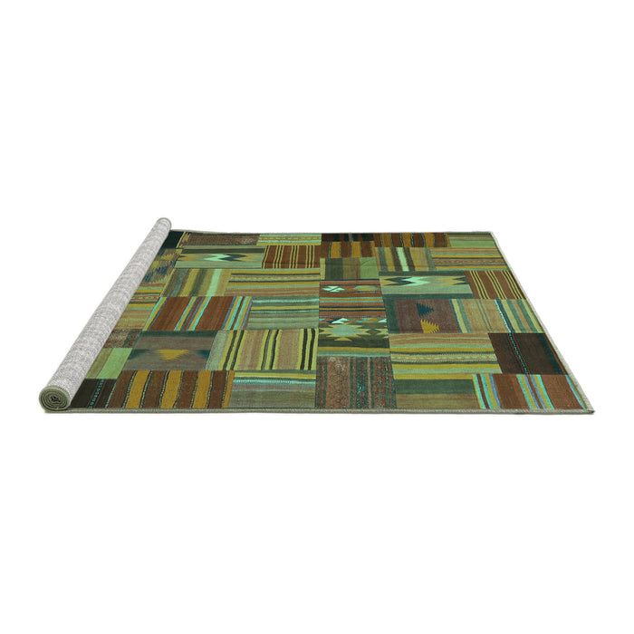 Sideview of Machine Washable Patchwork Turquoise Transitional Area Rugs, wshcon1666turq