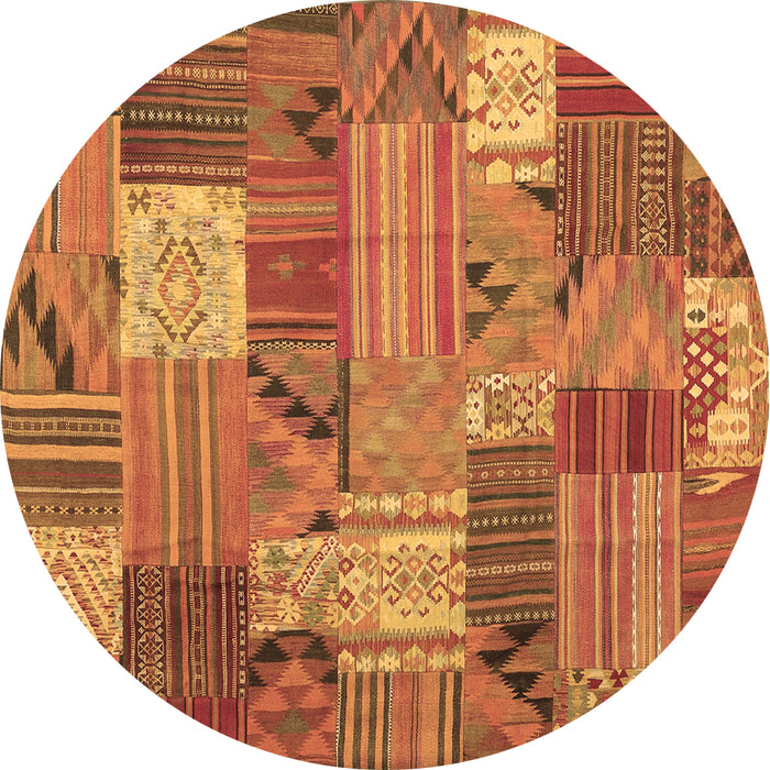 Round Patchwork Brown Transitional Rug, con1667brn