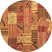 Round Patchwork Brown Transitional Rug, con1667brn