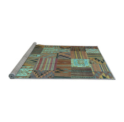 Sideview of Machine Washable Patchwork Light Blue Transitional Rug, wshcon1667lblu
