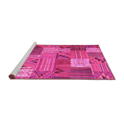 Sideview of Machine Washable Patchwork Pink Transitional Rug, wshcon1667pnk