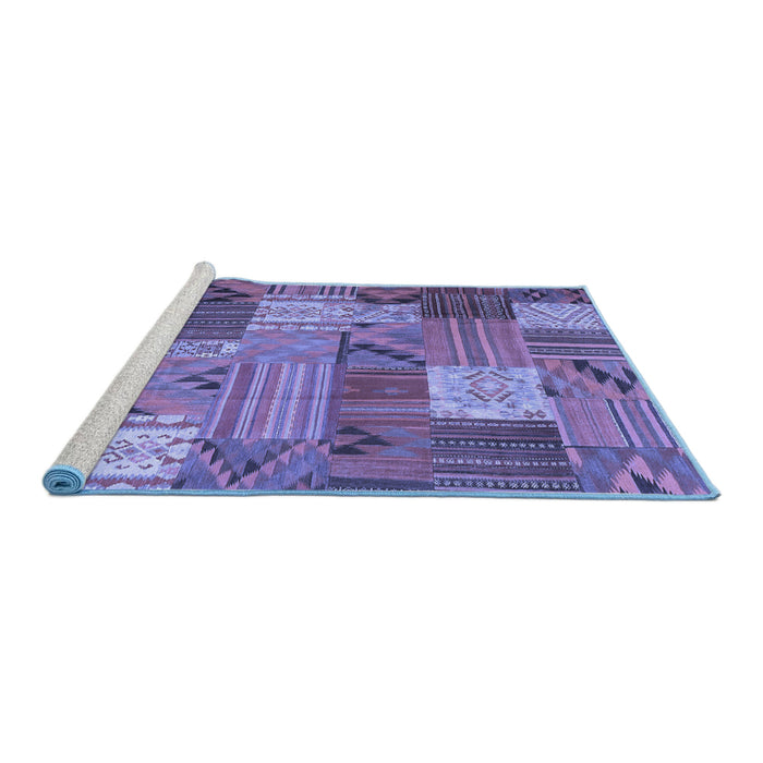 Sideview of Machine Washable Patchwork Blue Transitional Rug, wshcon1667blu