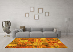 Machine Washable Patchwork Yellow Transitional Rug in a Living Room, wshcon1667yw
