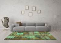Machine Washable Patchwork Turquoise Transitional Rug, wshcon1667turq