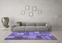 Machine Washable Patchwork Blue Transitional Rug, wshcon1667blu