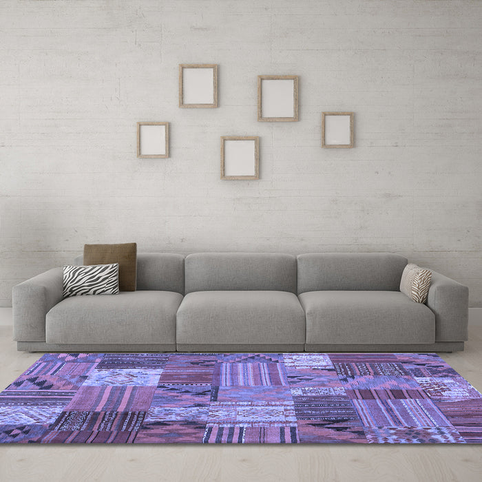 Machine Washable Patchwork Blue Transitional Rug in a Living Room, wshcon1667blu