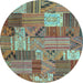 Round Patchwork Light Blue Transitional Rug, con1667lblu