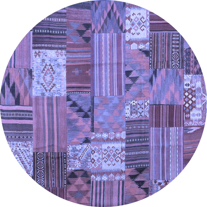 Round Patchwork Blue Transitional Rug, con1667blu