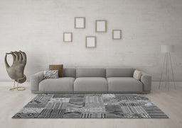 Machine Washable Patchwork Gray Transitional Rug in a Living Room,, wshcon1667gry