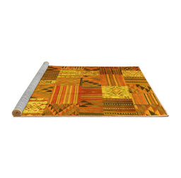 Sideview of Machine Washable Patchwork Yellow Transitional Rug, wshcon1667yw