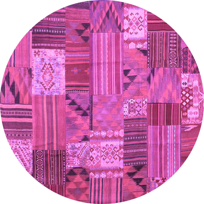 Round Machine Washable Patchwork Purple Transitional Area Rugs, wshcon1667pur