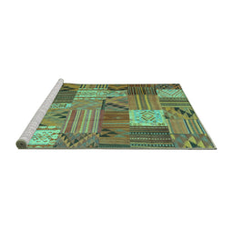 Sideview of Machine Washable Patchwork Turquoise Transitional Area Rugs, wshcon1667turq